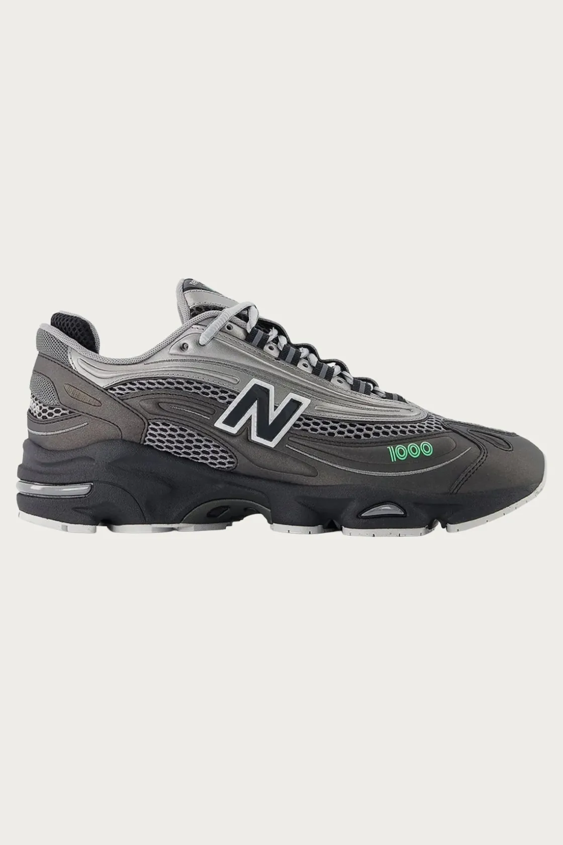 Footwear<New Balance 1000 - Black/Dark Silver Metallic/Lime Leaf
