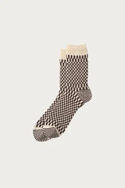 Accessories<Rototo Checkerboard Pattern Socks - Brown