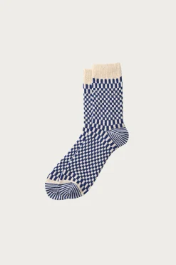 Accessories<Rototo Checkerboard Pattern Socks - Blue