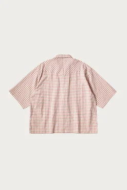 Shirts<Kapital Cotton Linen Seersucker Check Open-Collar Western BIG Shirt - Red