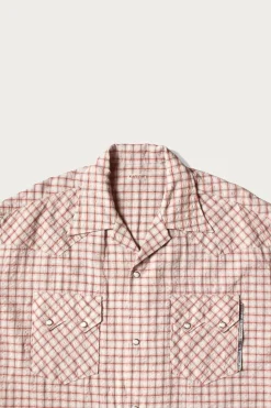 Shirts<Kapital Cotton Linen Seersucker Check Open-Collar Western BIG Shirt - Red