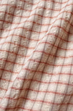 Shirts<Kapital Cotton Linen Seersucker Check Open-Collar Western BIG Shirt - Red