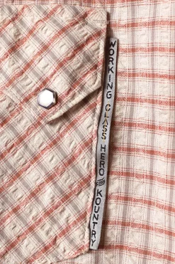 Shirts<Kapital Cotton Linen Seersucker Check Open-Collar Western BIG Shirt - Red