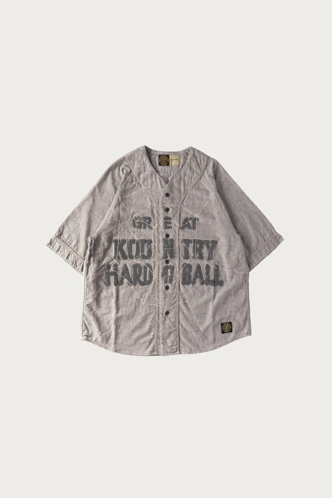 Shirts<Kapital Cotton Wool GREAT KOUNTRY Baseball Shirt (KOUNTRY DREAM CATCH Remake) - Light Grey