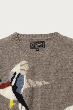 Sweaters<Beams Plus Crew Intarsia Duck Pattern - Beige