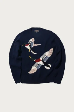 Sweaters<Beams Plus Crew Intarsia Duck Pattern - Navy