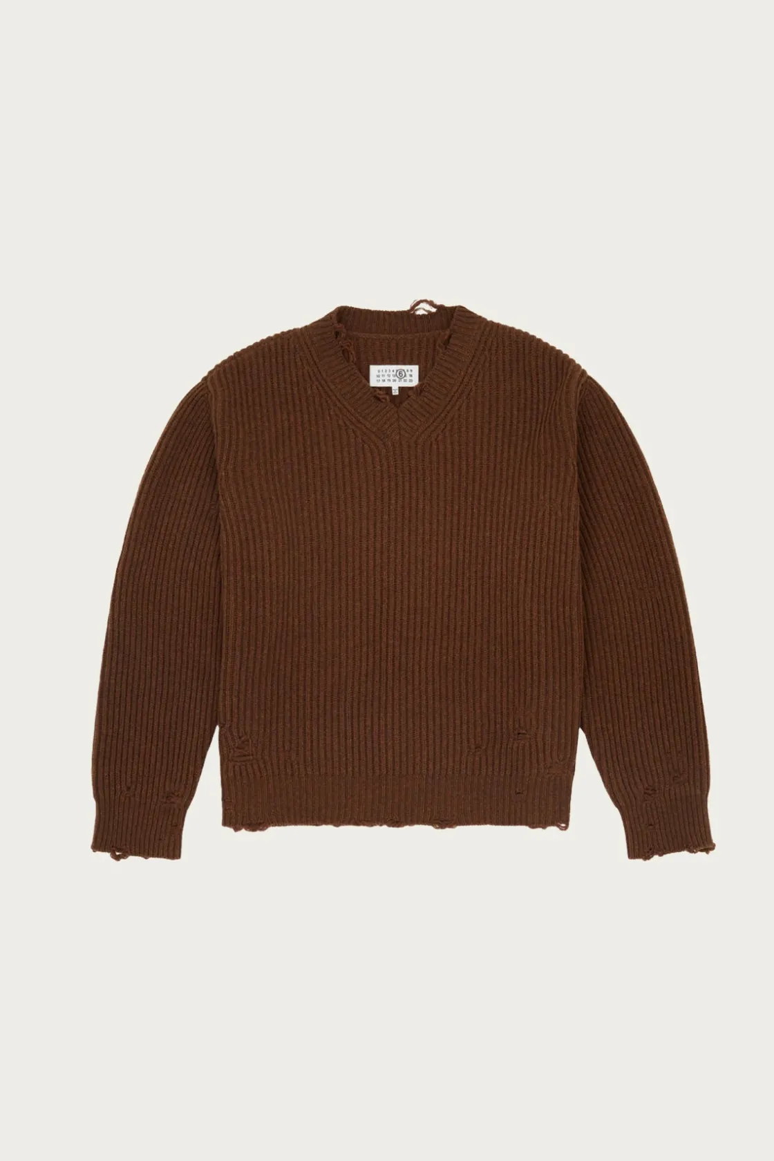 Sweaters<MM6 Maison Margiela Distressed V-Neck Sweater - Brown