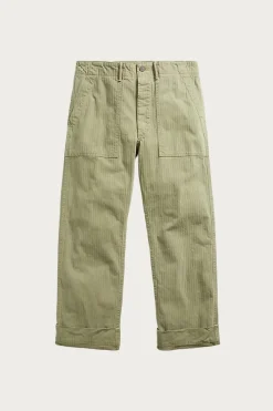 Pants<RRL Flat Front Cotton Herringbone Army Utility Pant - Brewster Green