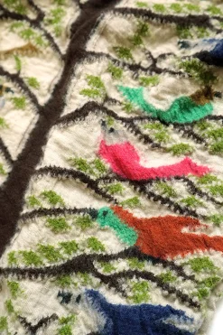 Accessories<Kapital Fulling Wool HAPPY Scarf BIRD TREE - Beige