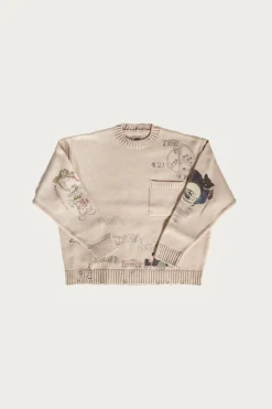 Sweaters<Kapital 5G Cotton Knit Crew Sweater (Memorial Paint Model) - Natural