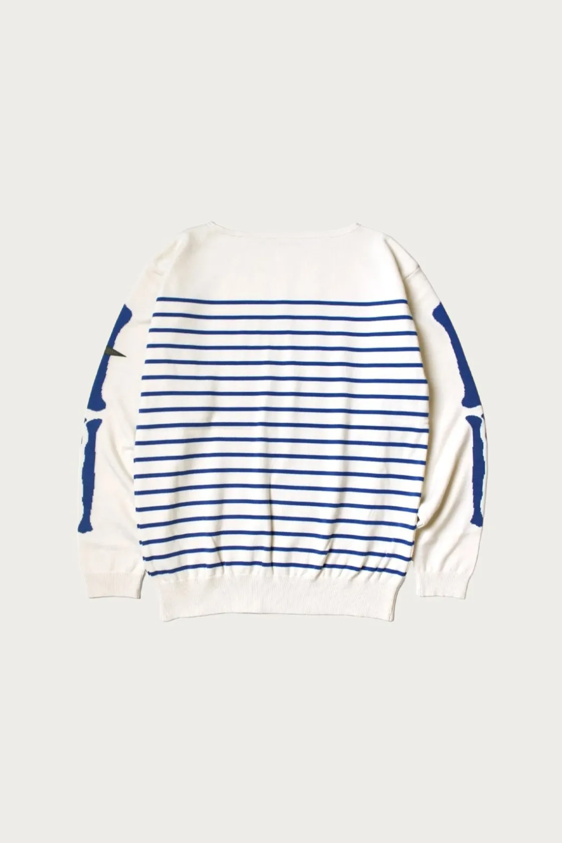 Sweaters<Kapital 12G Panel Stripe Knit Boat-Neck Sweater (BONE Sleeve) - Navy Blue
