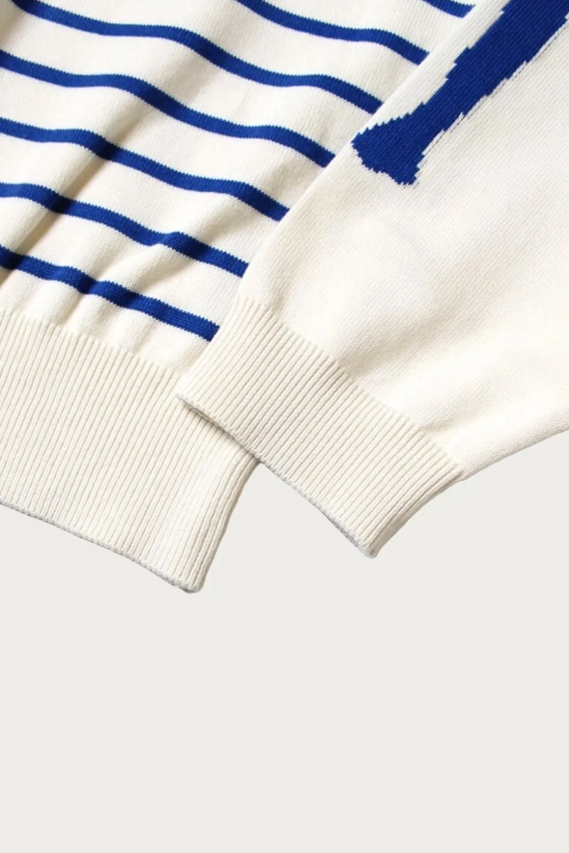 Sweaters<Kapital 12G Panel Stripe Knit Boat-Neck Sweater (BONE Sleeve) - Navy Blue