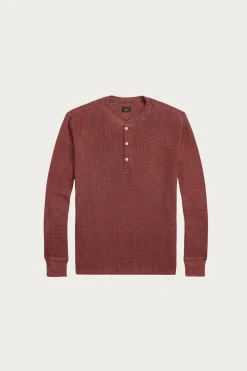 Tees And Sweats<RRL Garment-Dyed Waffle-Knit Henley Shirt - Wine