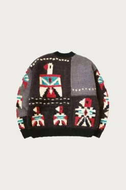 Sweaters<Kapital Hand Knit STD Cowichan Crew Sweater - Charcoal
