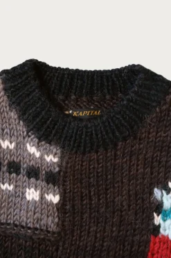Sweaters<Kapital Hand Knit STD Cowichan Crew Sweater - Charcoal