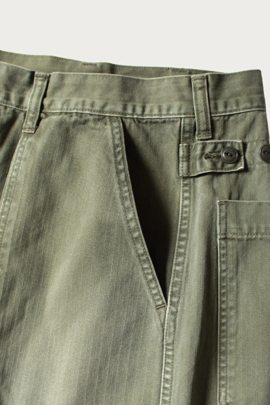 Pants<Kapital Herringbone FATIGUE Baggy Pants - Khaki