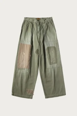 Pants<Kapital Herringbone FATIGUE Baggy Pants (RUSHFILED Remake) - Khaki