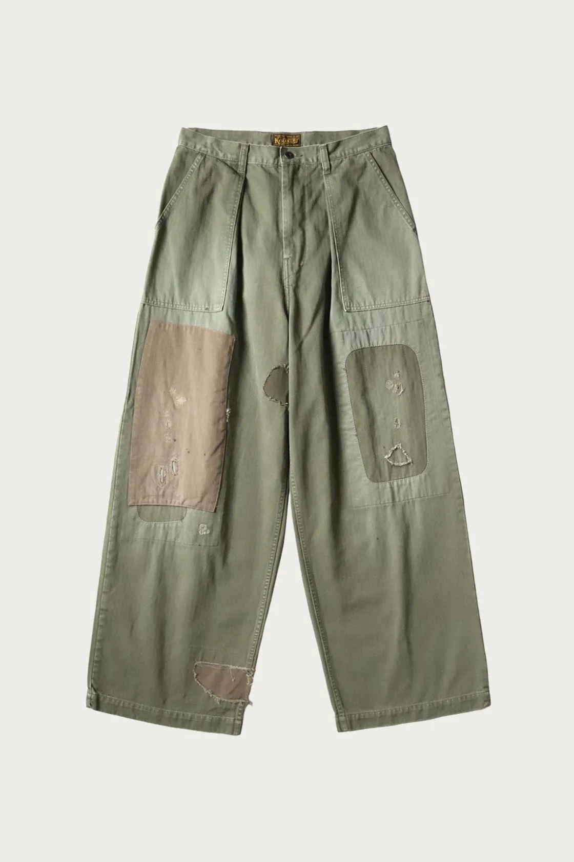 Pants<Kapital Herringbone FATIGUE Baggy Pants (RUSHFILED Remake) - Khaki