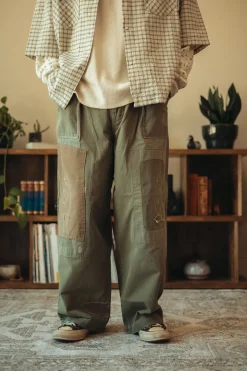Pants<Kapital Herringbone FATIGUE Baggy Pants (RUSHFILED Remake) - Khaki