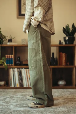 Pants<Kapital Herringbone FATIGUE Baggy Pants (RUSHFILED Remake) - Khaki