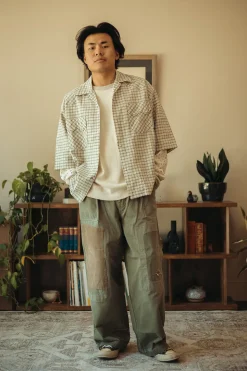 Pants<Kapital Herringbone FATIGUE Baggy Pants (RUSHFILED Remake) - Khaki