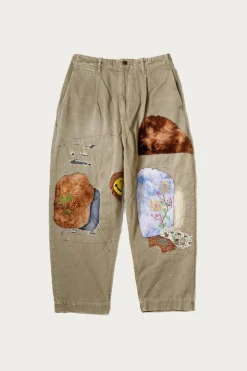 Pants<Kapital Katsuragi Cotton High Waist NIME Pants (Gypsy Patch Remake) - Beige