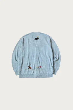 Sweaters<Kapital Knit x Chambray Cardigan (Raven & Cat Embroidery) - Sax
