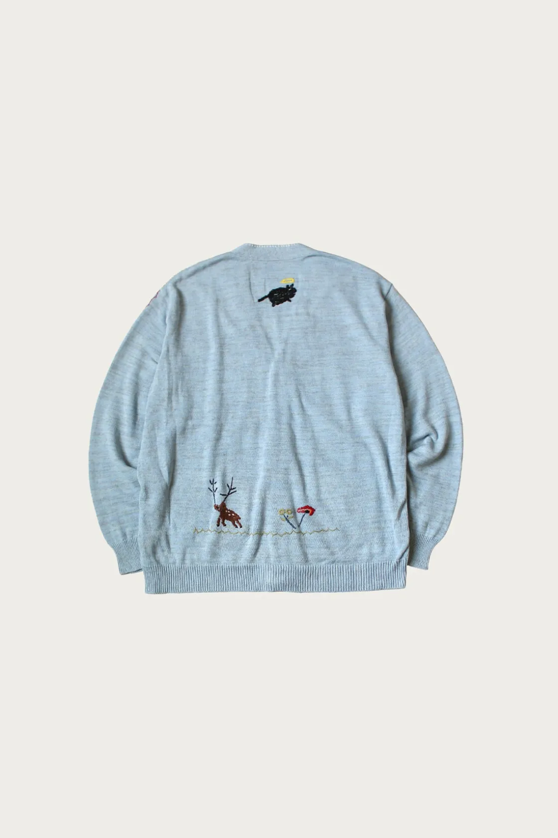 Sweaters<Kapital Knit x Chambray Cardigan (Raven & Cat Embroidery) - Sax
