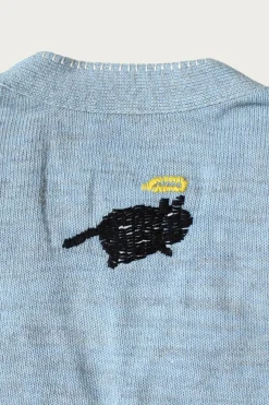 Sweaters<Kapital Knit x Chambray Cardigan (Raven & Cat Embroidery) - Sax