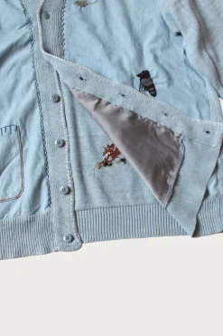 Sweaters<Kapital Knit x Chambray Cardigan (Raven & Cat Embroidery) - Sax