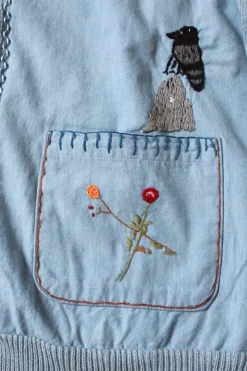 Sweaters<Kapital Knit x Chambray Cardigan (Raven & Cat Embroidery) - Sax