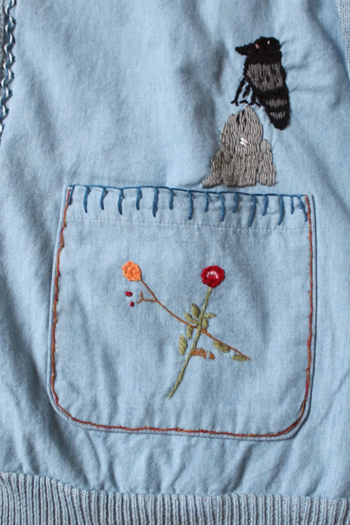Sweaters<Kapital Knit x Chambray Cardigan (Raven & Cat Embroidery) - Sax