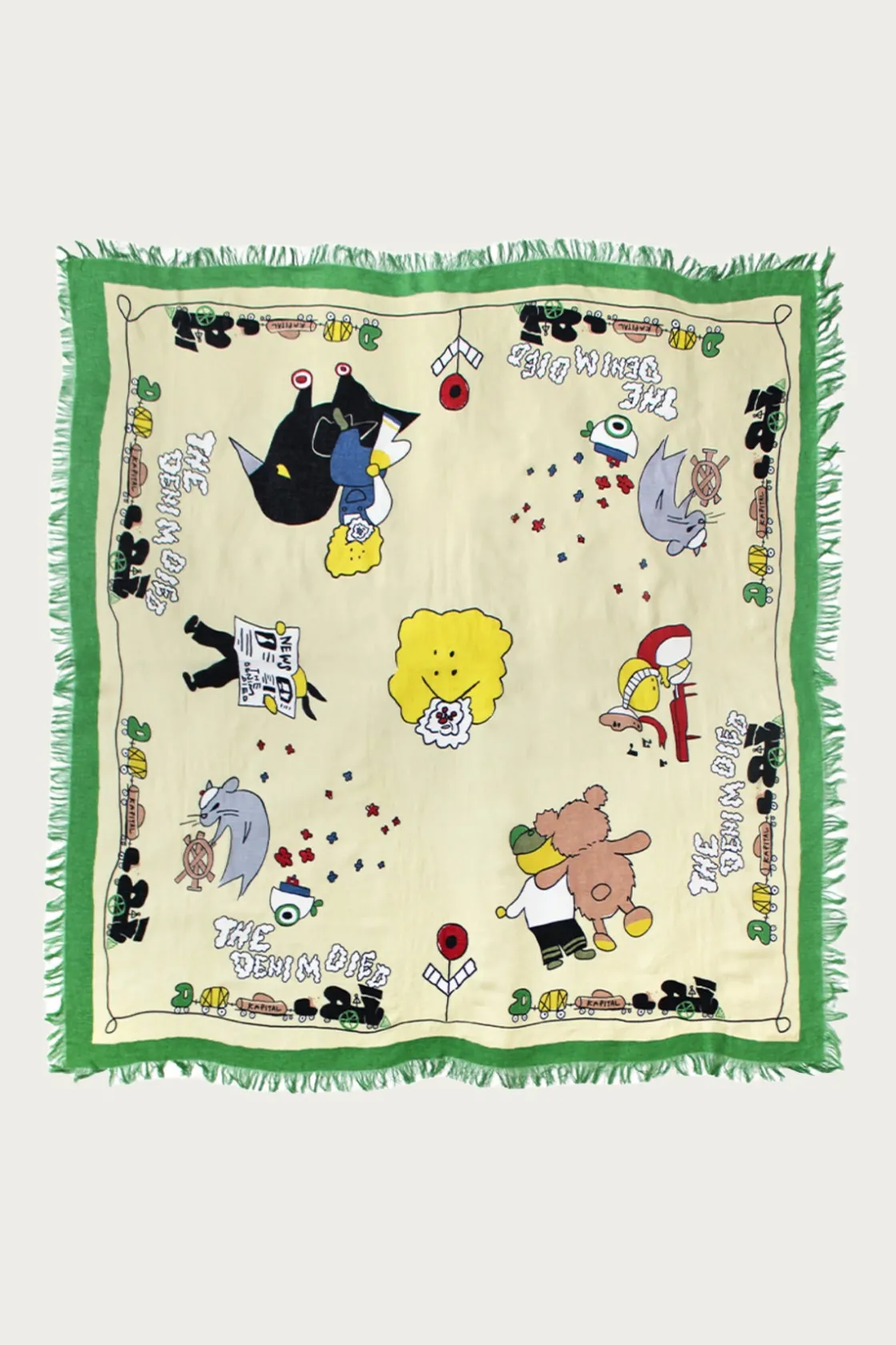 Accessories<Kapital Linen Rayon Fringed Stole (PECKISH RAINBOWY PARK) - Green