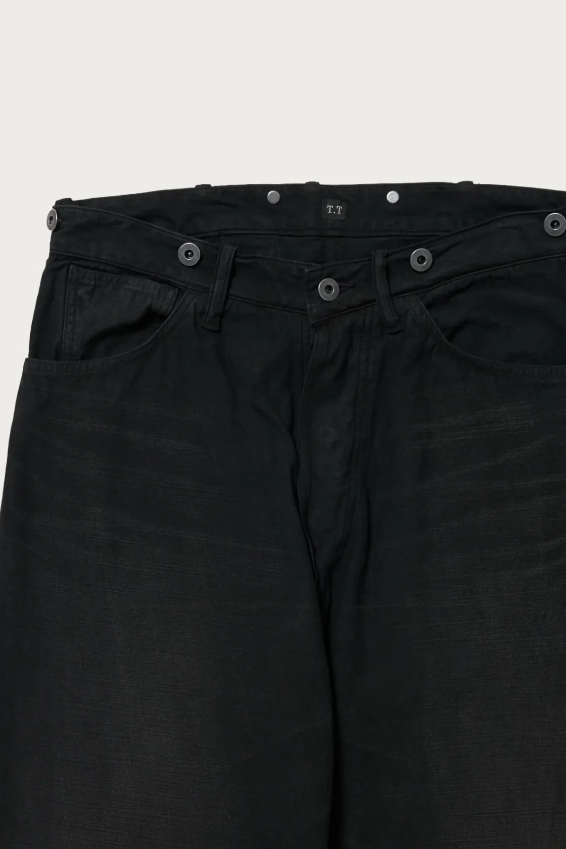 Pants<Taiga Takahashi Lot. 209 Buckle-Backed Trousers - Damaged Sumi Dyed Black