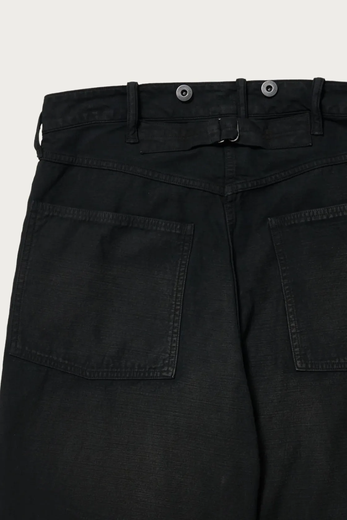 Pants<Taiga Takahashi Lot. 209 Buckle-Backed Trousers - Damaged Sumi Dyed Black