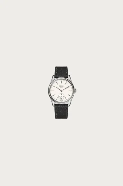 Accessories<Kuoe Watches Old Smith 90-0001 - White Dial/Silver Case/Black Pebbled Leather Strap