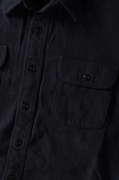 Pants<orSlow Organic Cotton Relax Fit Flannel Shirt - Navy