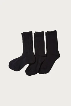 Accessories<Rototo Organic Daily 3 Pack Crew Socks - Black