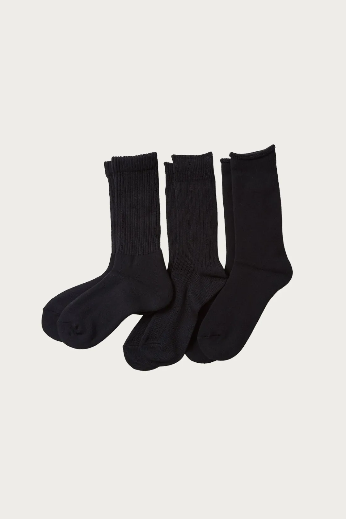 Accessories<Rototo Organic Daily 3 Pack Crew Socks - Black