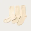 Accessories<Rototo Organic Daily 3 Pack Crew Socks - Ecru