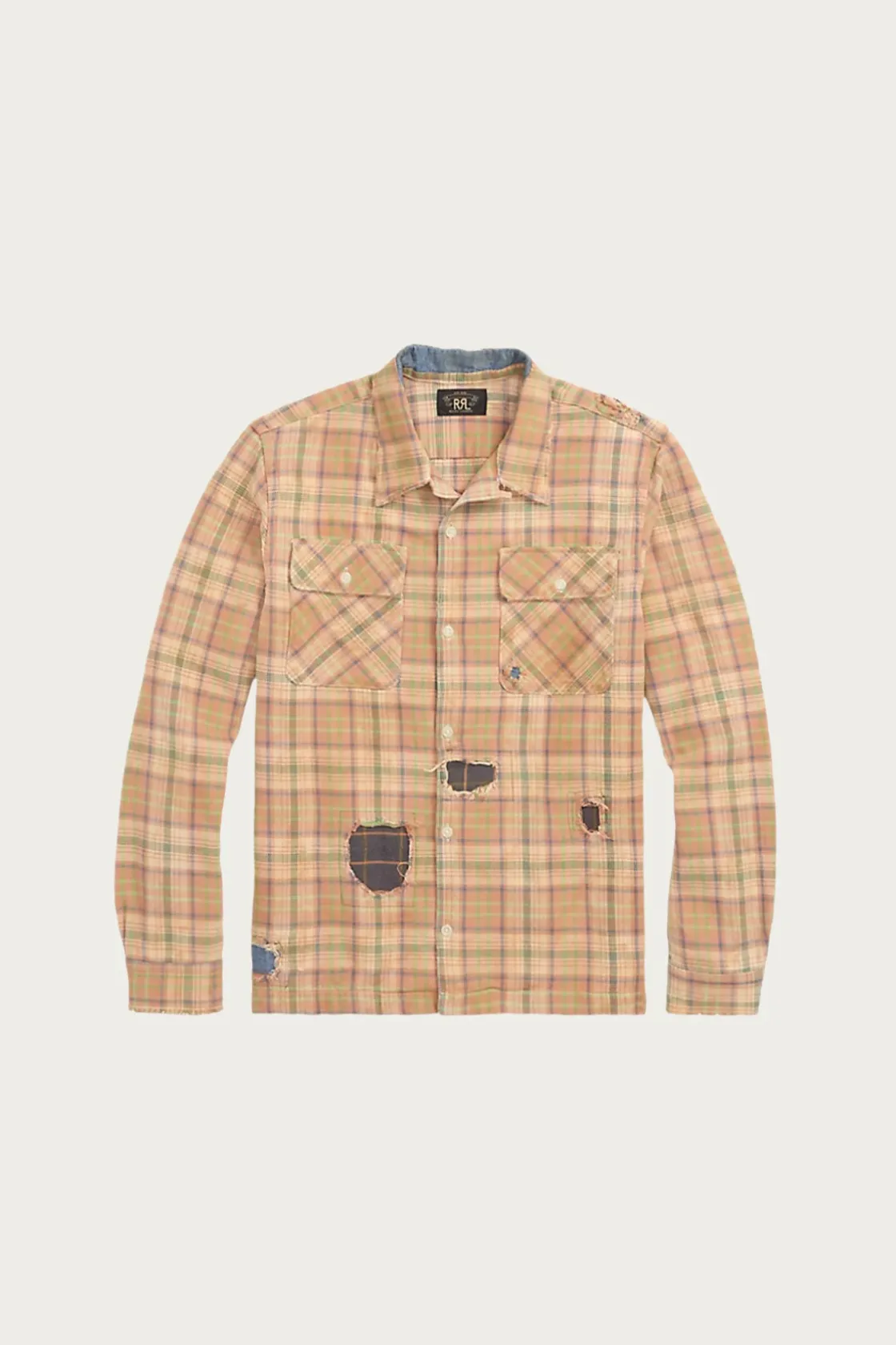 Shirts<RRL Repaired Plaid Twill Camp Shirt - Orange/Multi
