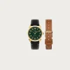 Accessories<Kuoe Watches Royal Smith 90-008 - Green Dial/Gold Case/Black Pebbled Leather Strap + Extra Brown Strap