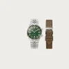 Accessories<Kuoe Watches Sombrero 90-011 - Green Linen Textured Dial/Stainless Bracelet + Extra Leather Strap