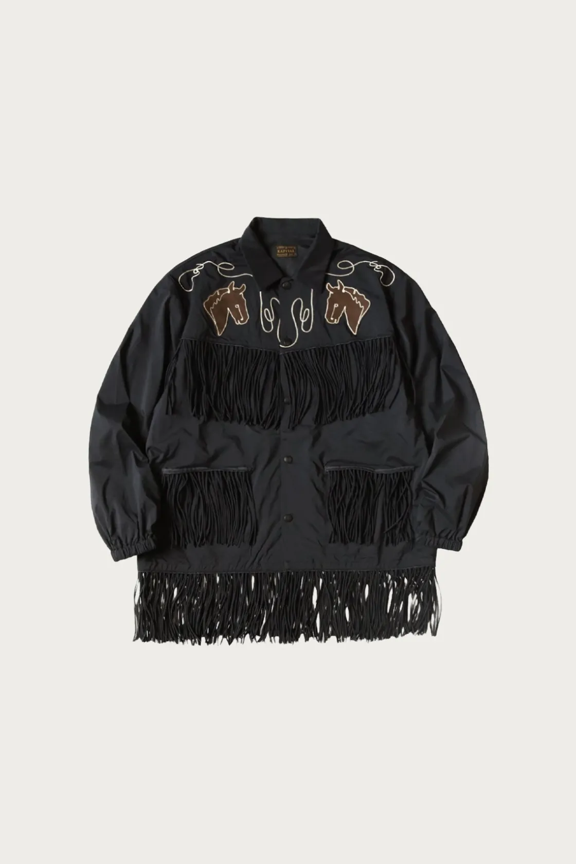 Coats, Jackets, And Vests<Kapital Stretch Nylon Fringed Coach JKT - Black