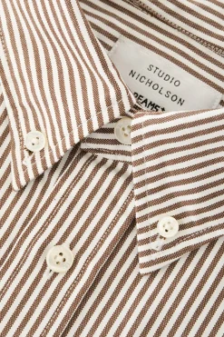 Shirts<Beams Plus Studio Nicholson x Beams+ Lisa Oxford Shirt - Brown/White Stripe