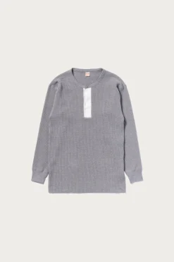 Tees And Sweats<The Real McCoys Waffle Thermal Henley Undershirt L/S - Medium Grey