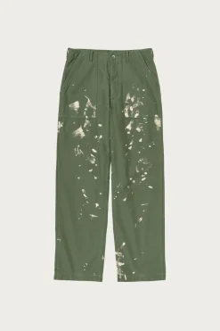 Pants<Auralee Washed Baggy Satin Bleached Baker Pants - Olive Green