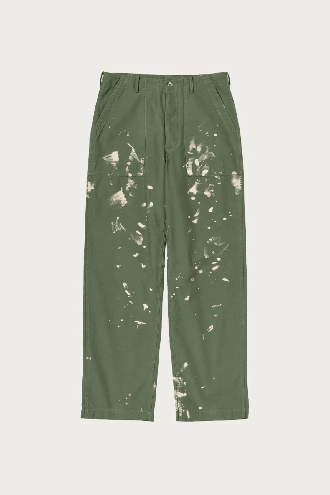 Pants<Auralee Washed Baggy Satin Bleached Baker Pants - Olive Green