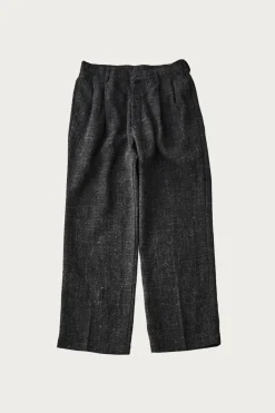 Pants<CONFECT Wool Cotton Linen Melange Tweed Trousers - Black