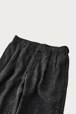 Pants<CONFECT Wool Cotton Linen Melange Tweed Trousers - Black